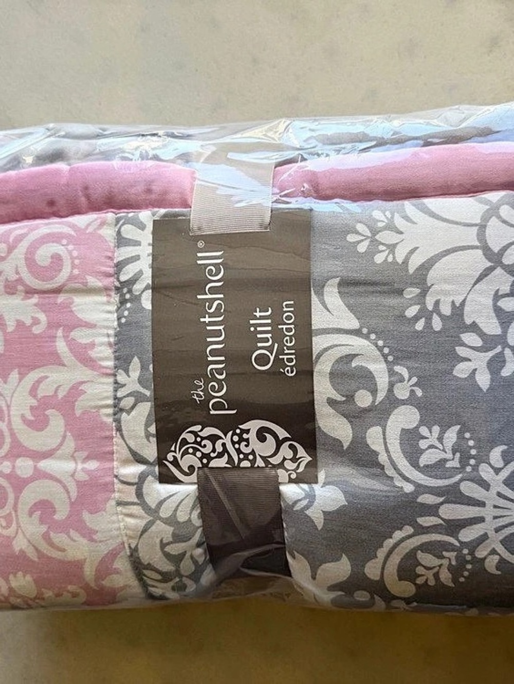 Pineapple Elephant Quilt Floral Pink & Gray NWT